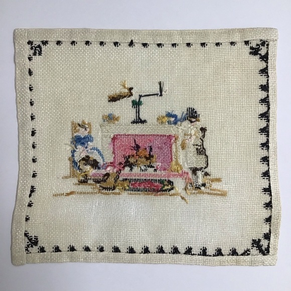 Vintage Americana Cross Stitch Colonial Sampler Art Complete 11x12” Pilgrims - Picture 3 of 16